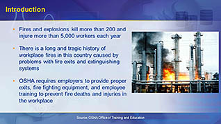 OSHA General Industry: Exit Routes, Emergency Action Plans, Fire Prevention Plans, and Fire Protection thumbnails on a slider