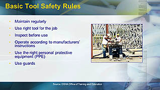 OSHA Construction: Hand and Power Tool Safety thumbnails on a slider
