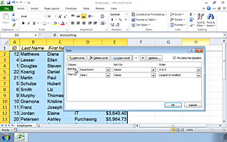 Microsoft Excel 2010: Organizing Worksheet and Table Data thumbnails on a slider