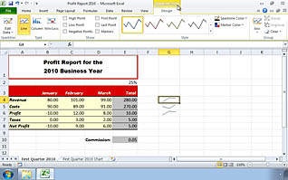 Microsoft Excel 2010: Presenting Data Using Charts thumbnails on a slider