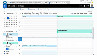 Microsoft Office 365: Calendar thumbnails on a slider