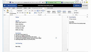 Microsoft Office 365: Word Online thumbnails on a slider