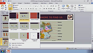 Microsoft PowerPoint 2010: Adding SmartArt Graphics to a Presentation thumbnails on a slider
