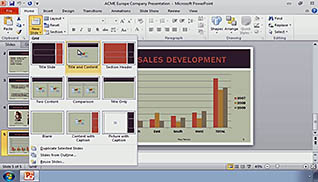 Microsoft PowerPoint 2010: Customizing a Design Template thumbnails on a slider