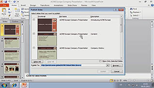 Microsoft PowerPoint 2010: Collaborating on a Presentation thumbnails on a slider