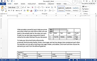 Microsoft Word 2013: Adding Tables thumbnails on a slider