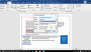Microsoft Word 2016 Level 2.3: Inserting Content Using Quick Parts thumbnails on a slider