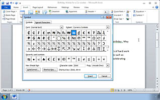 Microsoft Word 2010: Inserting Special Characters and Graphical Objects thumbnails on a slider