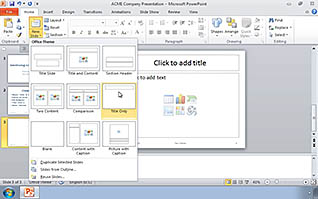 Microsoft Office 2010 and Windows 7: What’s New in PowerPoint 2010? thumbnails on a slider